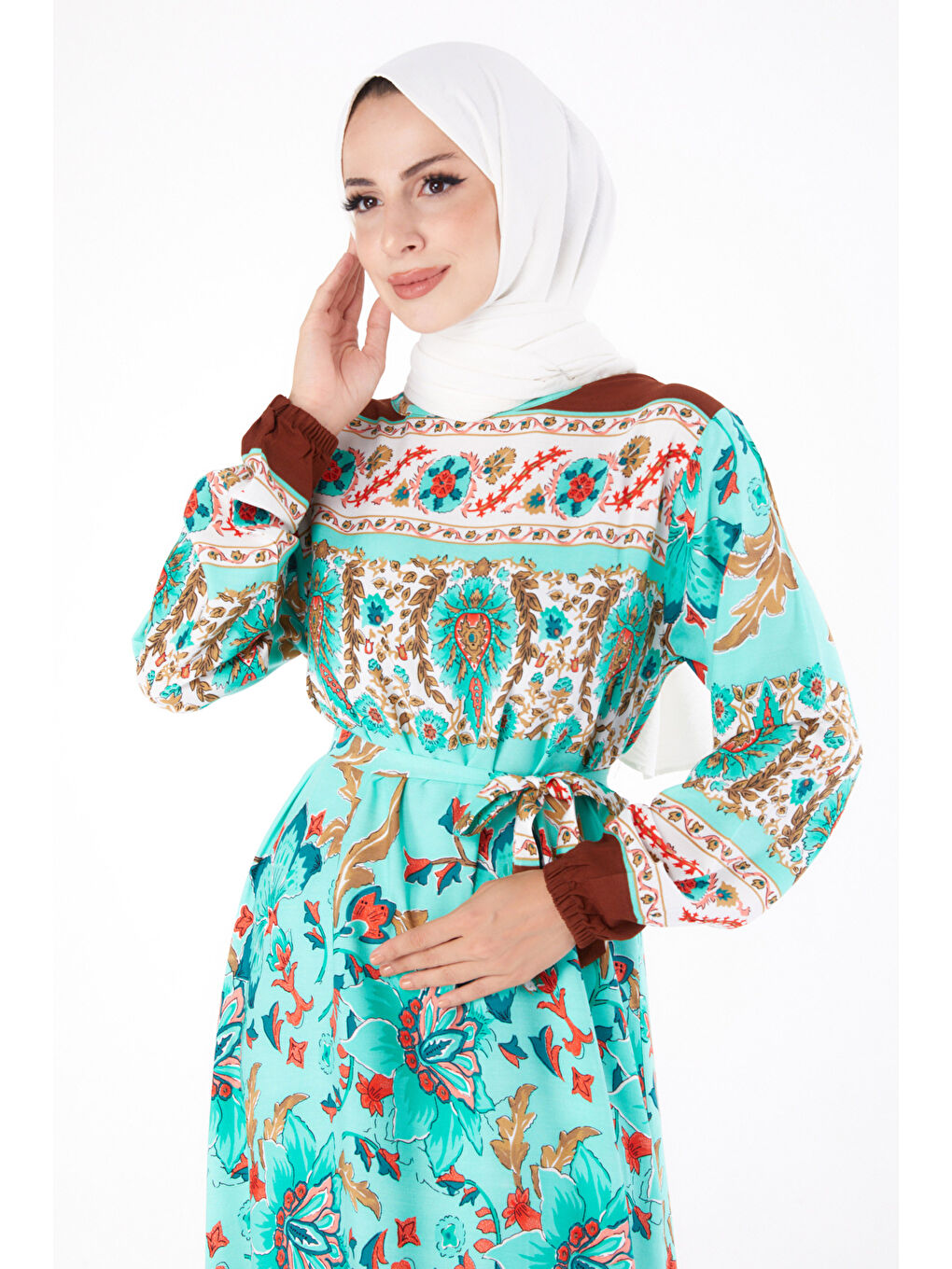 Yeşil Desenli Elbise Mint - 26234-2