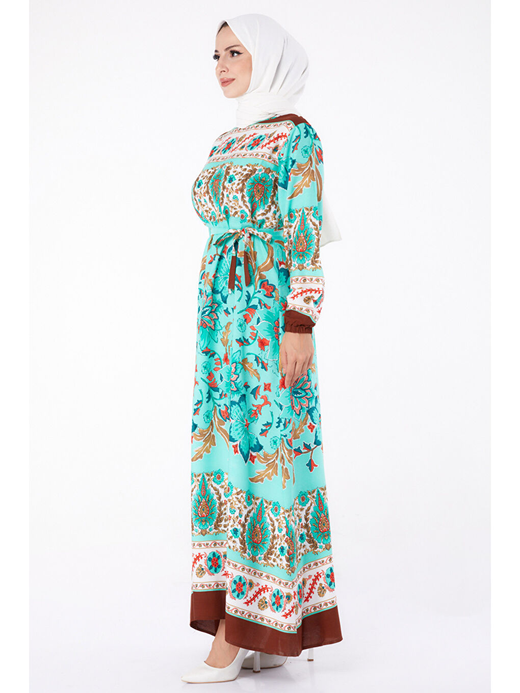 Yeşil Desenli Elbise Mint - 26234-3