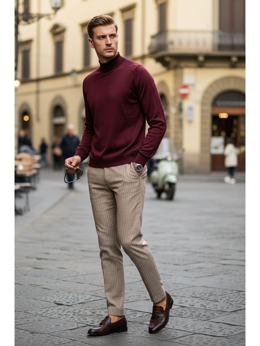 Bordo Lier Yarım Boğazlı Regular Fit Erkek Kazak Düz Triko-1