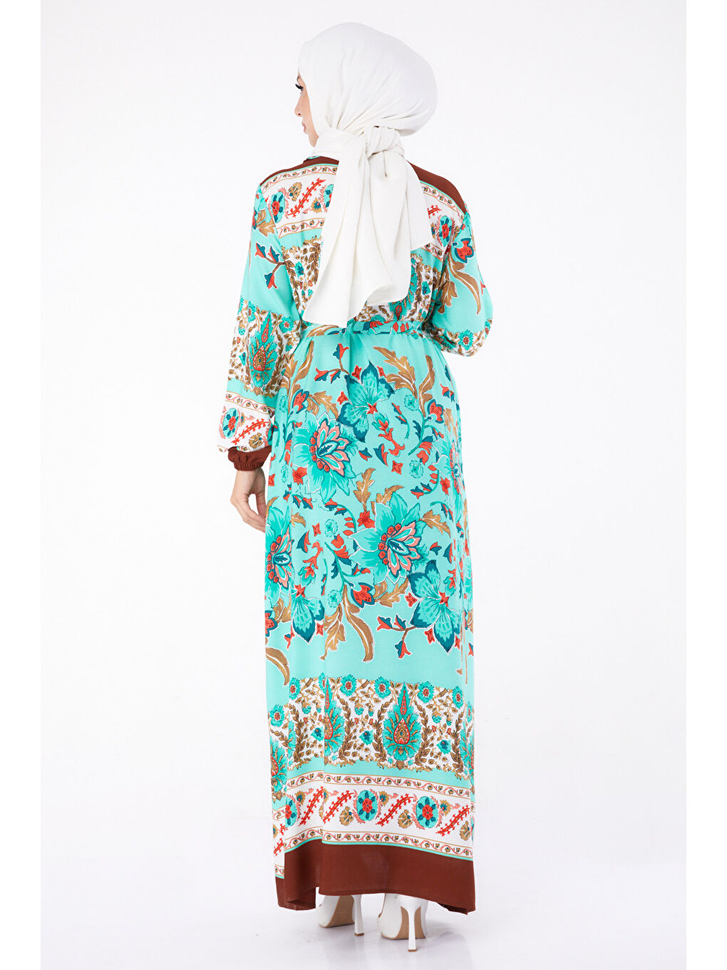 Yeşil Desenli Elbise Mint - 26234-4