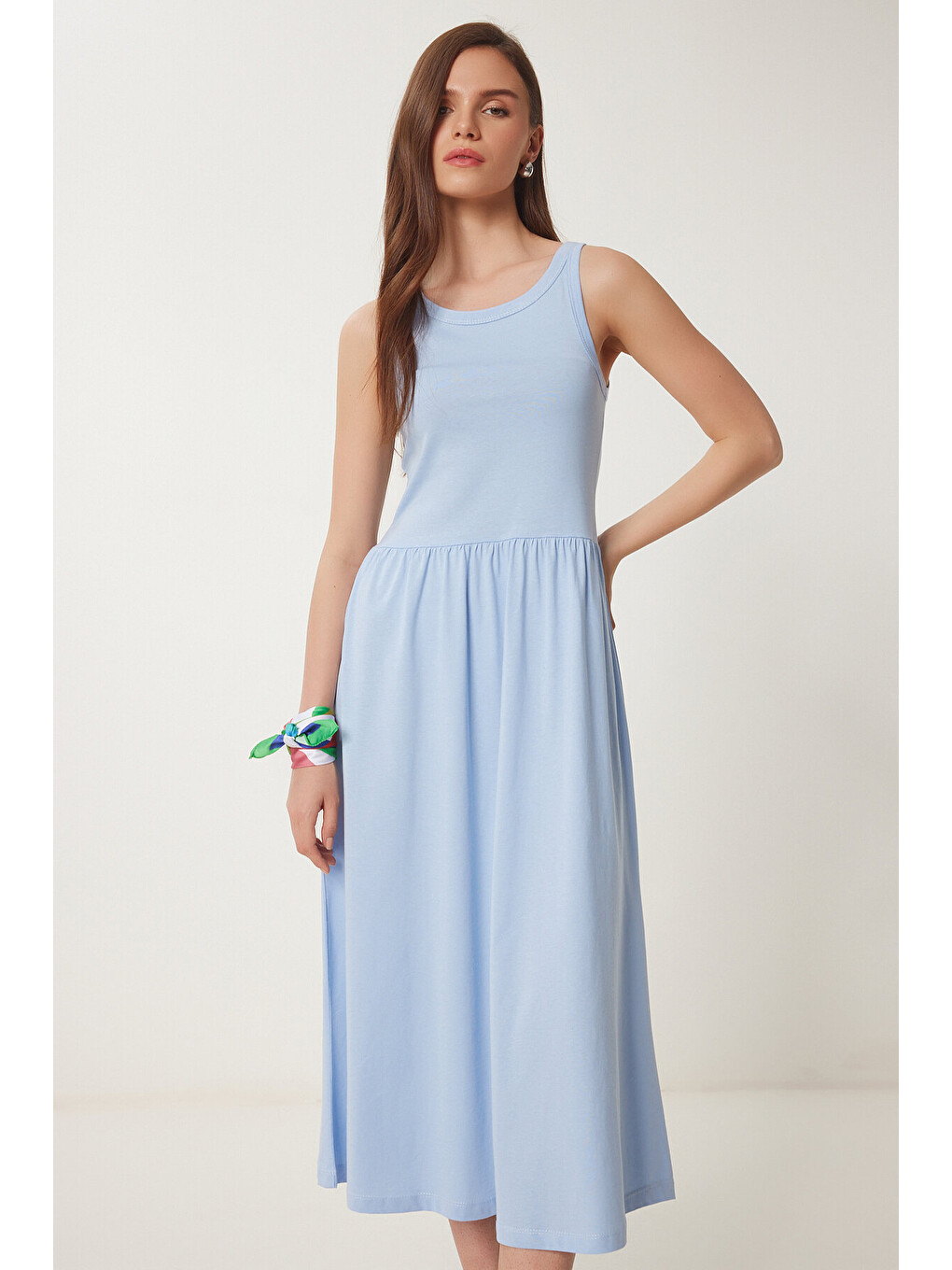 Mavi Halter Yaka Basic Yazlık Örme Elbise GÖK MAVİ LCR0053-2