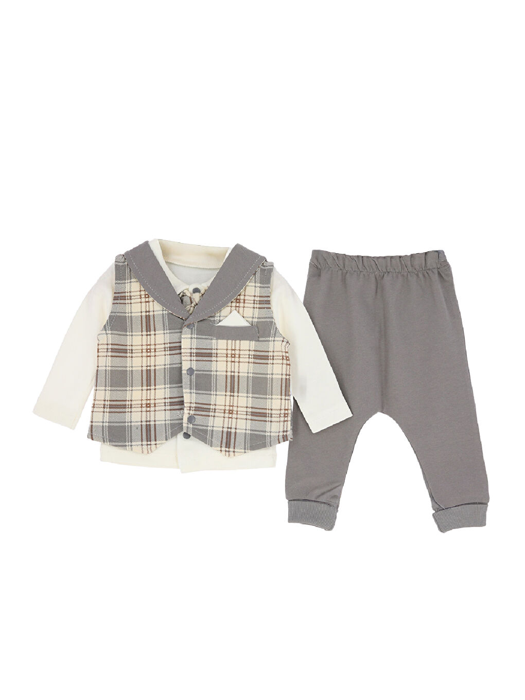 Kahverengi Erkek Bebek %100 Pamuk Kumaş 3'lü Takım - 0-9 Ay 12479