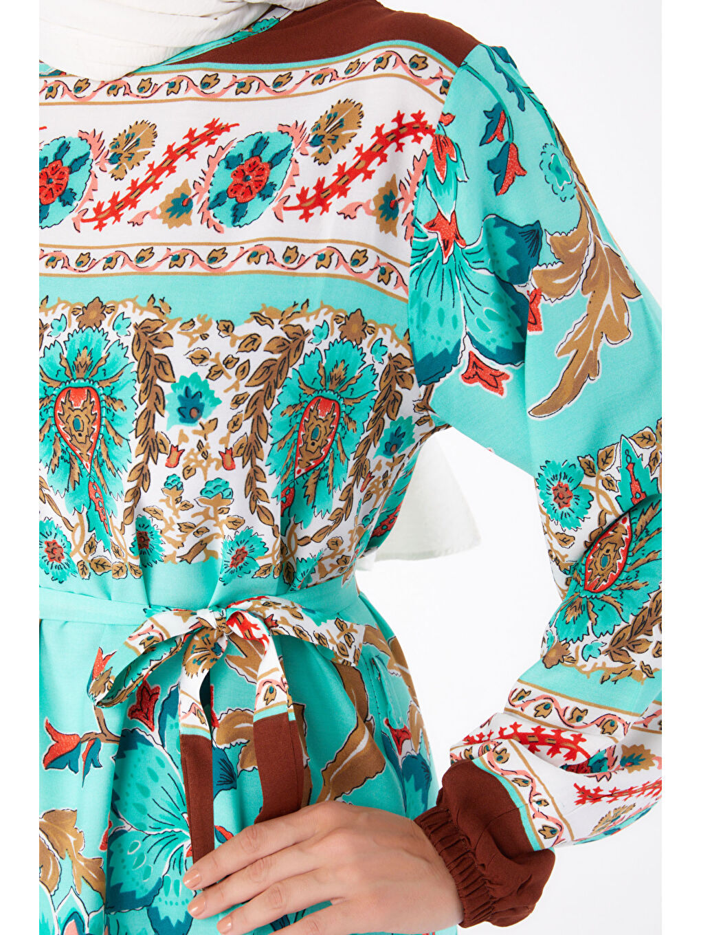 Yeşil Desenli Elbise Mint - 26234-5