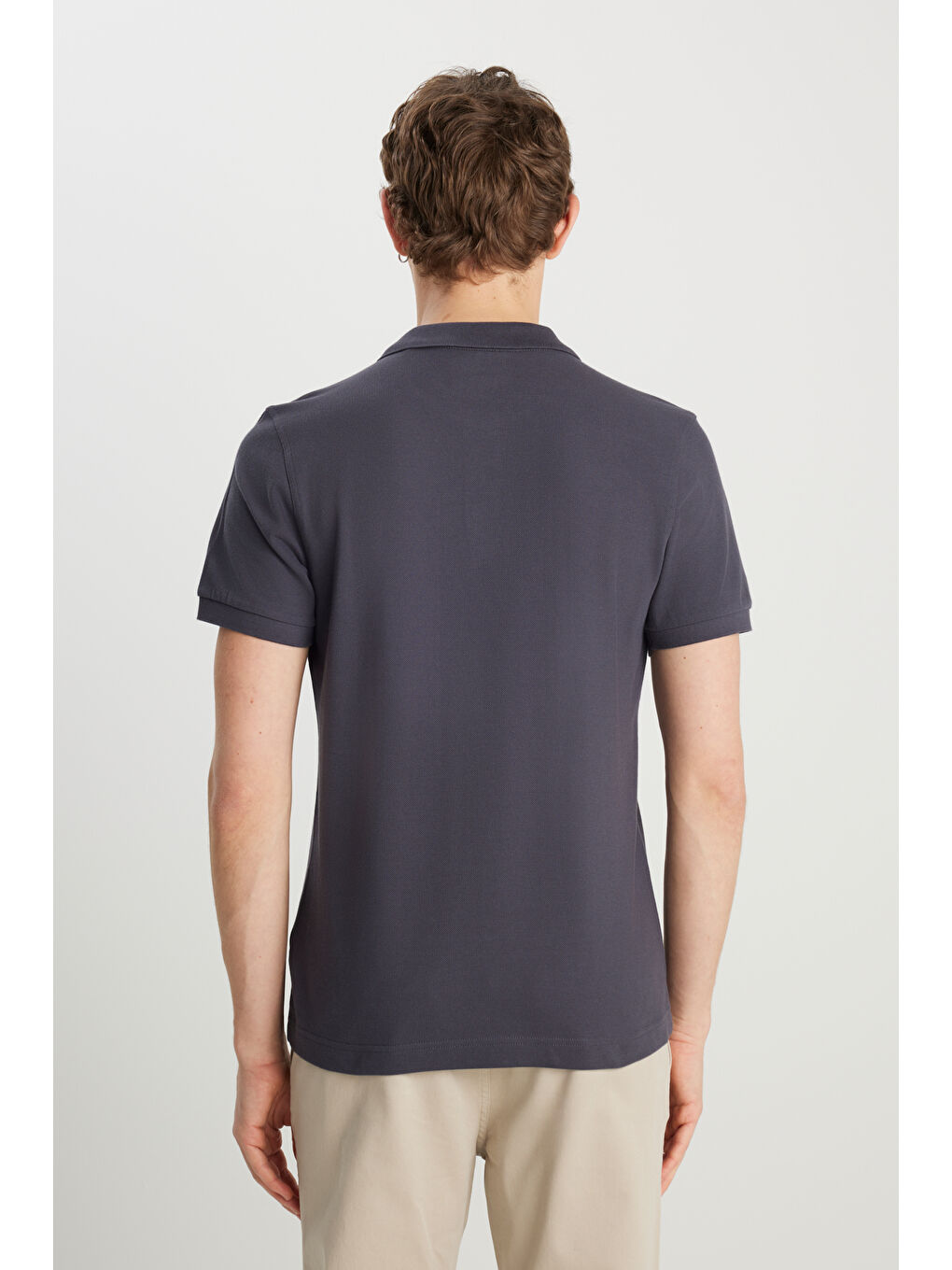 %100 Pamuk Regular Fit Normal Kesim Antrasit Polo Yaka Tişört-4