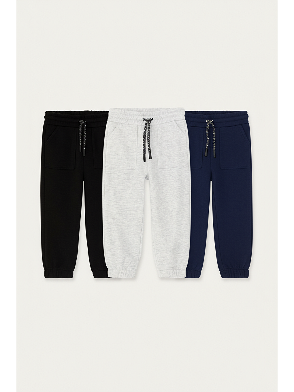 Karışık Unisex Çocuk Pamuklu Siyah Gri Lacivert 3'Lü Eşofman Altı Jogger Seti