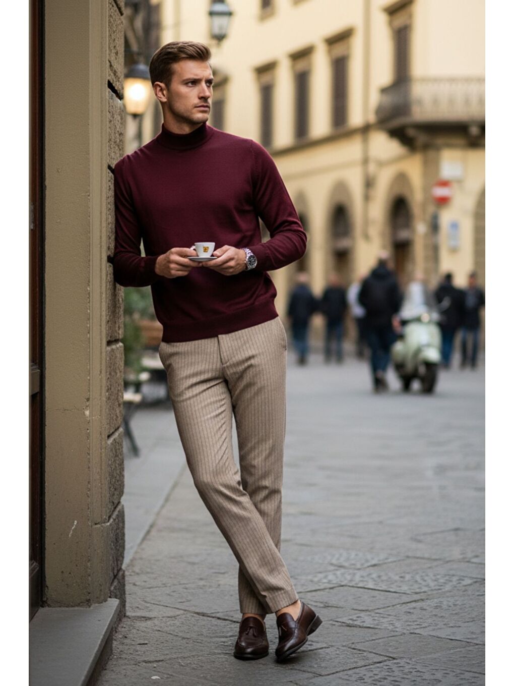 Bordo Lier Yarım Boğazlı Regular Fit Erkek Kazak Düz Triko-2