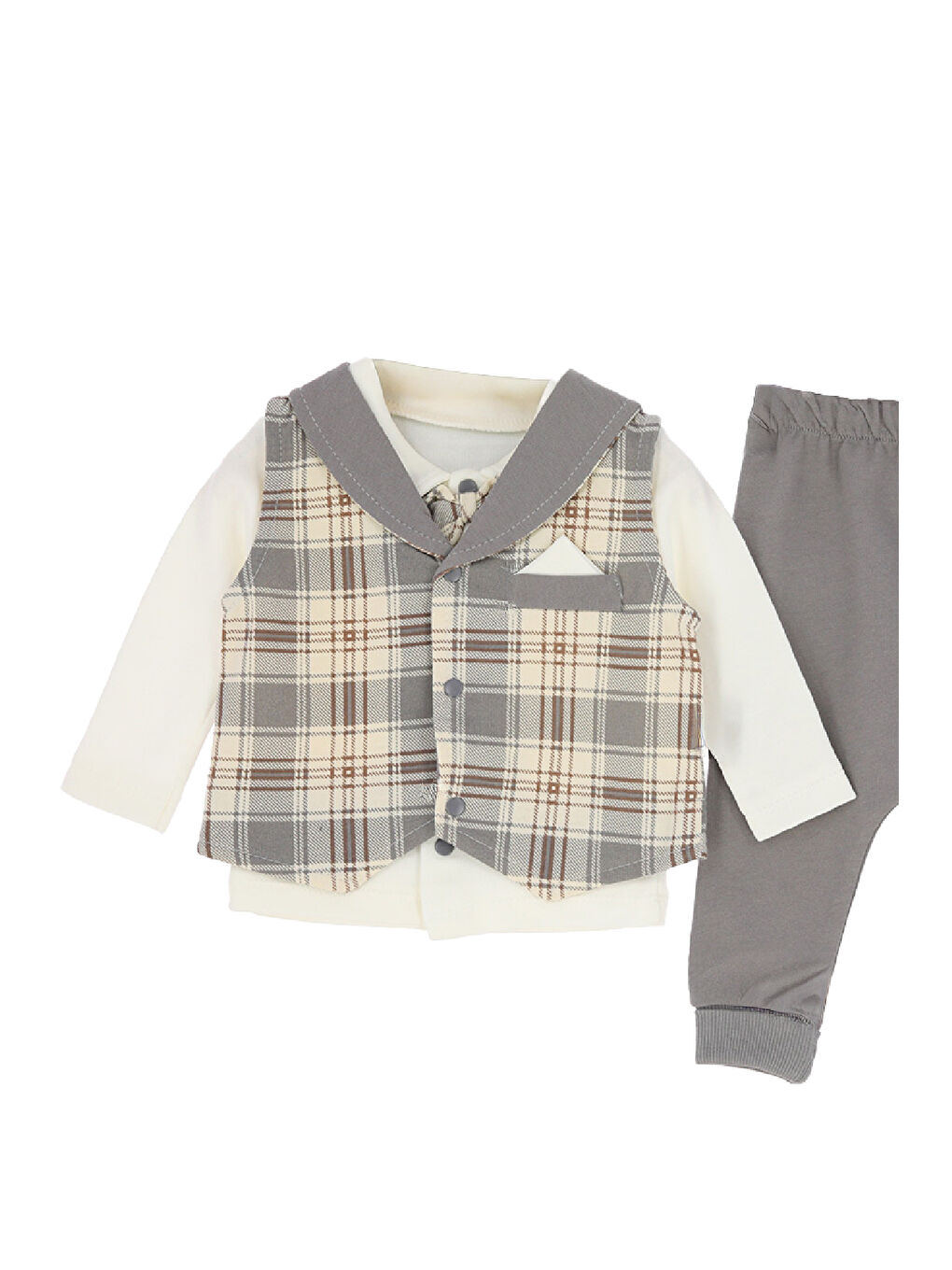 Kahverengi Erkek Bebek %100 Pamuk Kumaş 3'lü Takım - 0-9 Ay 12479-1