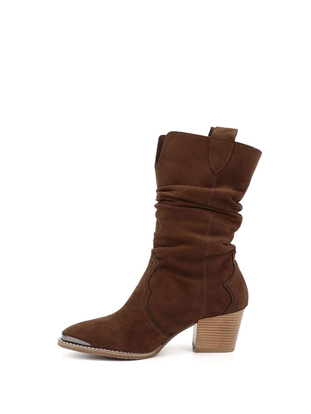 Kahverengi Kadın AÇIK KAHVERENGİ Sivri Burun Kalın Topuklu Kovboy Çizme-2