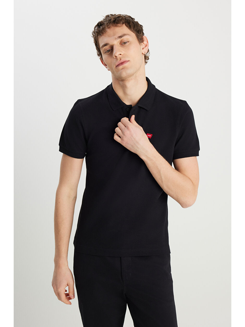 %100 Pamuk Regular Fit Normal Kesim Siyah Polo Yaka Tişört-1