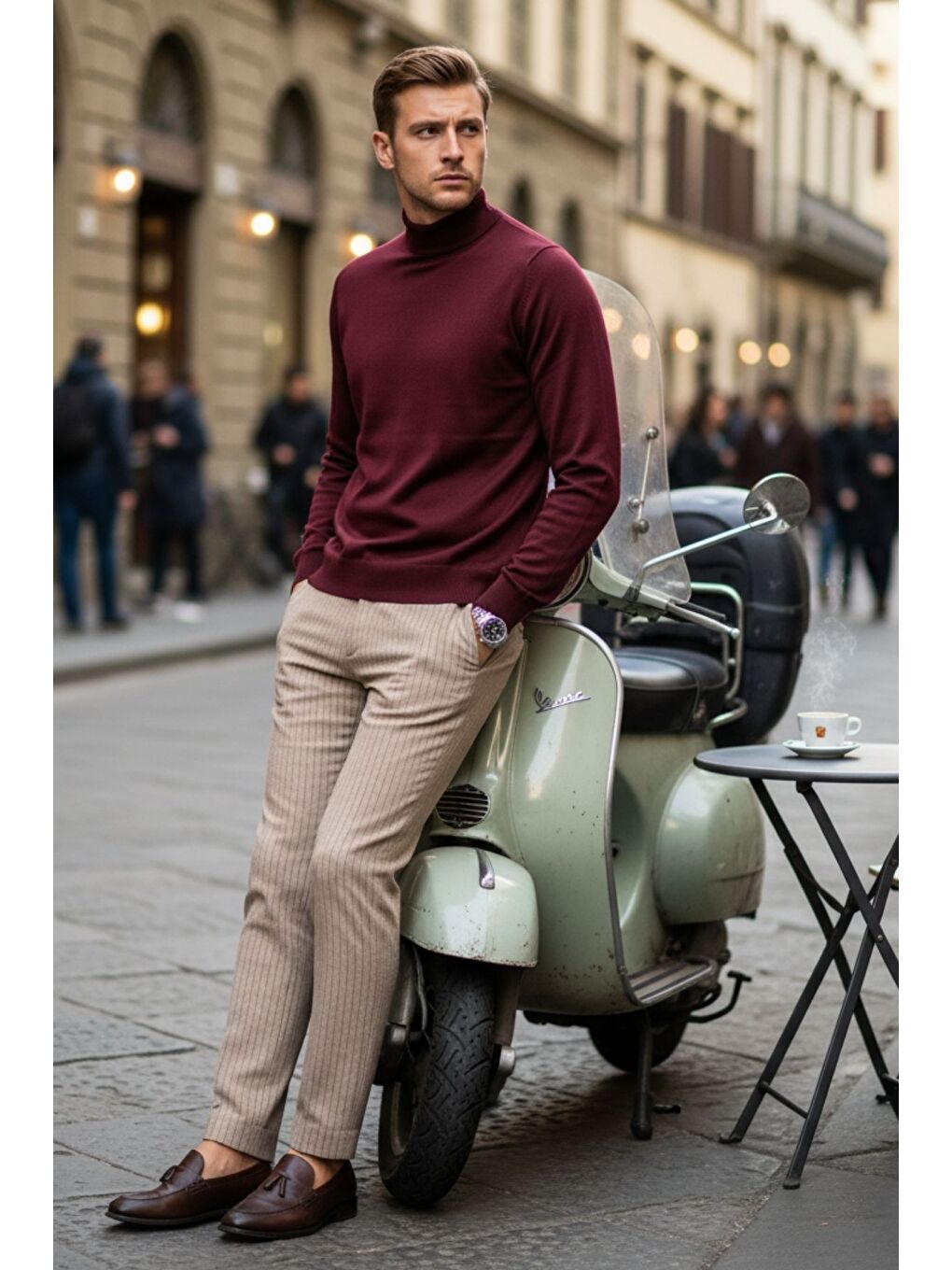 Bordo Lier Yarım Boğazlı Regular Fit Erkek Kazak Düz Triko-3