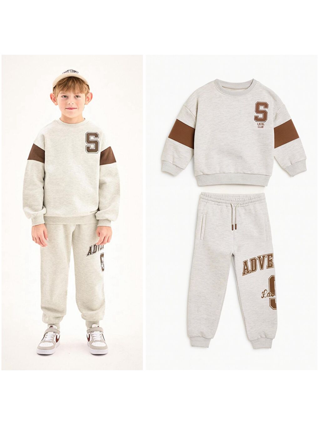 Karışık Erkek Çocuk Pamuklu Gri Melanj Adventure Baskılı Eşofman Alt-Üst Takım-3