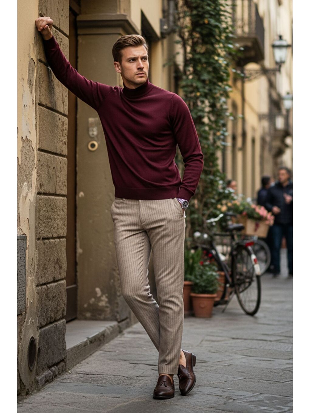 Bordo Lier Yarım Boğazlı Regular Fit Erkek Kazak Düz Triko-5