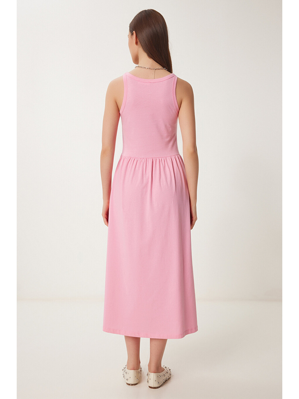 Pembe Halter Yaka Basic Yazlık Örme Elbise PEMBE LCR0053-4