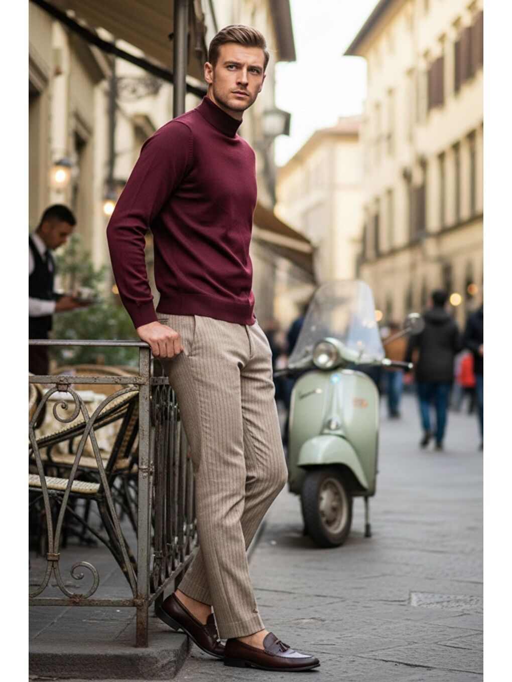 Bordo Lier Yarım Boğazlı Regular Fit Erkek Kazak Düz Triko-6