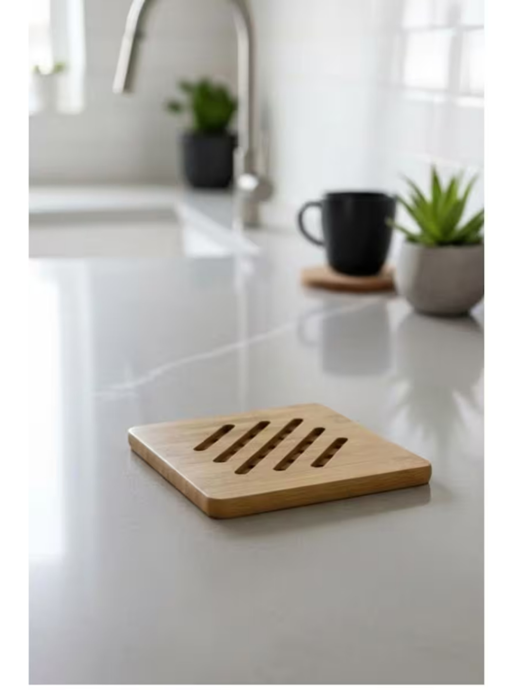 Bej Bambu Çizgili Yuvarlak ve Kare Nihale, Bambu Nihale Tencere, Tava, Çaydanlık Altı Altlık, 17 Cm-6