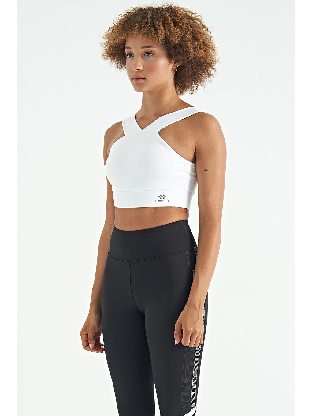 Beyaz Logo Baskılı Dar Kalıp Dalgıç Kumaş Kadın Büstiyer - 97259-2