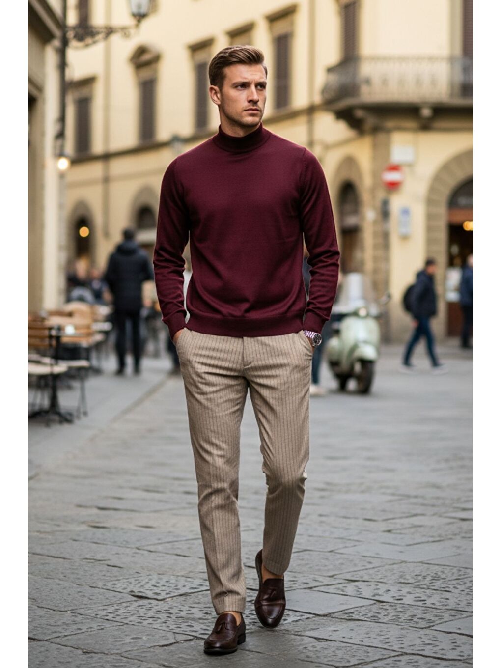 Bordo Lier Yarım Boğazlı Regular Fit Erkek Kazak Düz Triko-7