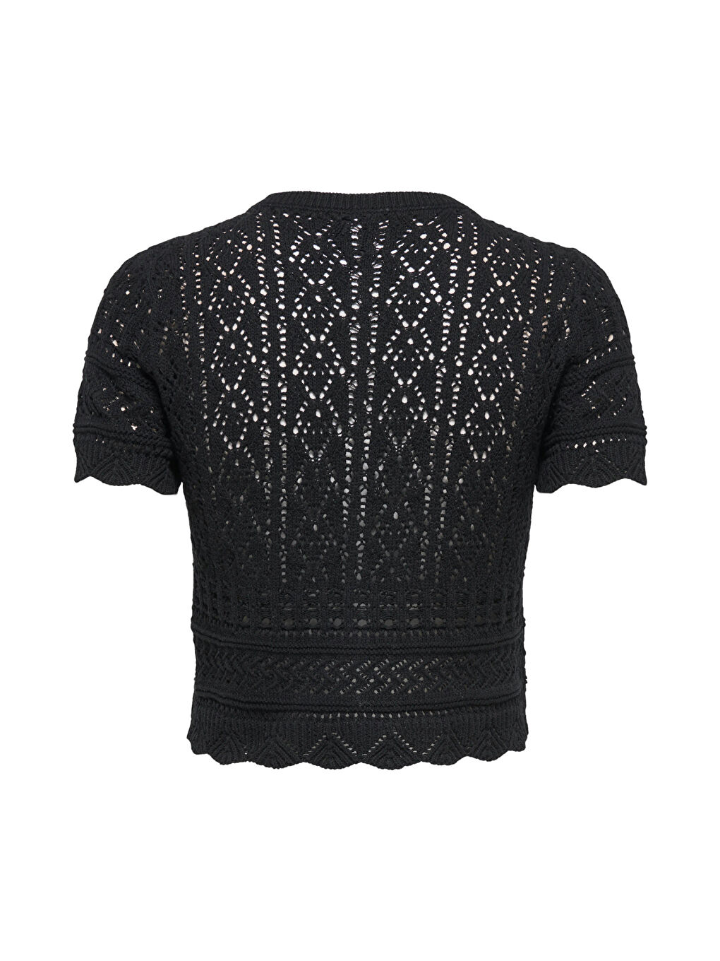 Siyah Onlelke Pamuklu Cropped Fit İnci Süslemeli Bisiklet Yaka Kadın Triko 15363050-6