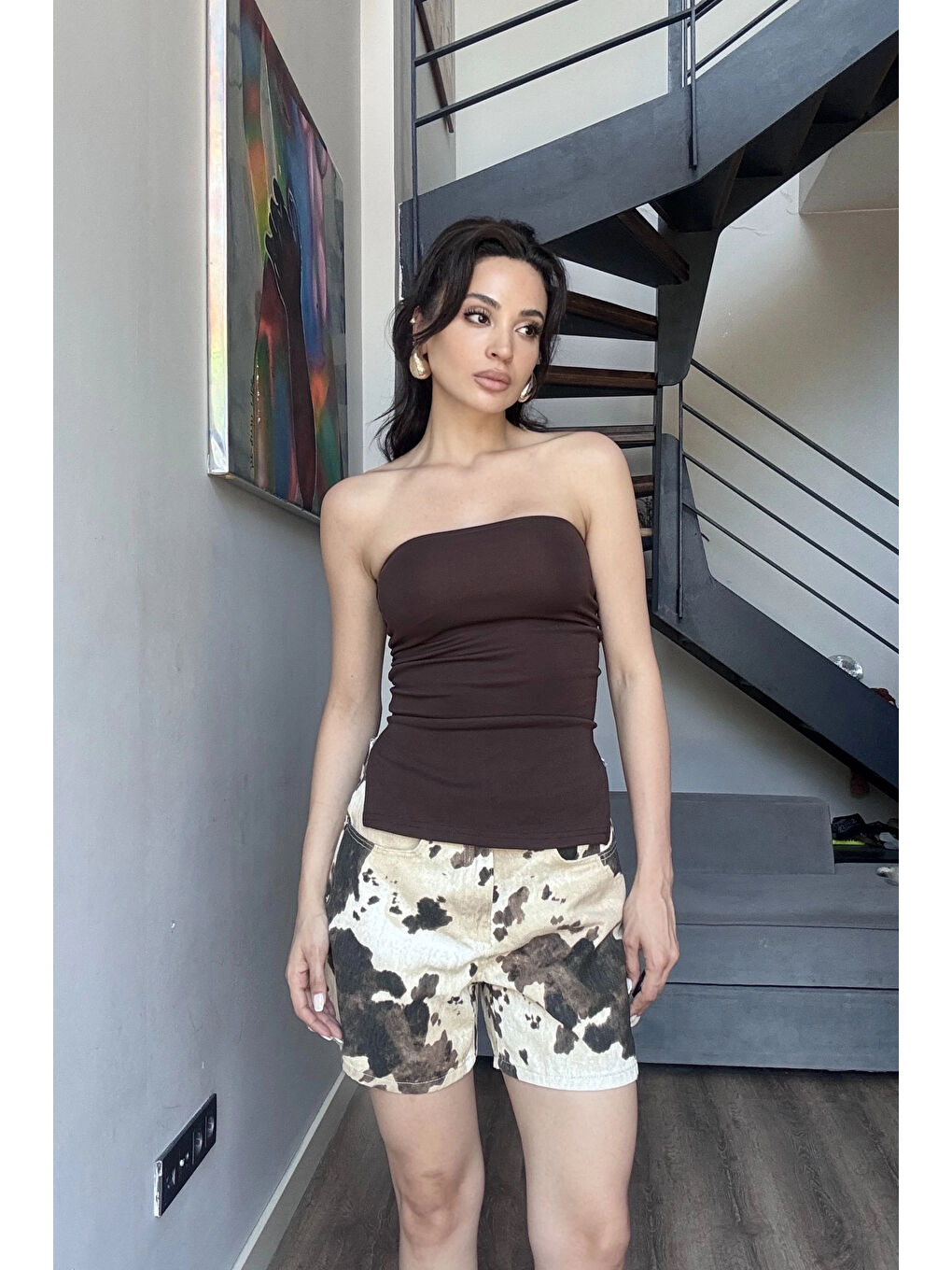 Kahverengi Kadın Kahve Yırtmaçlı Crop 0309-2