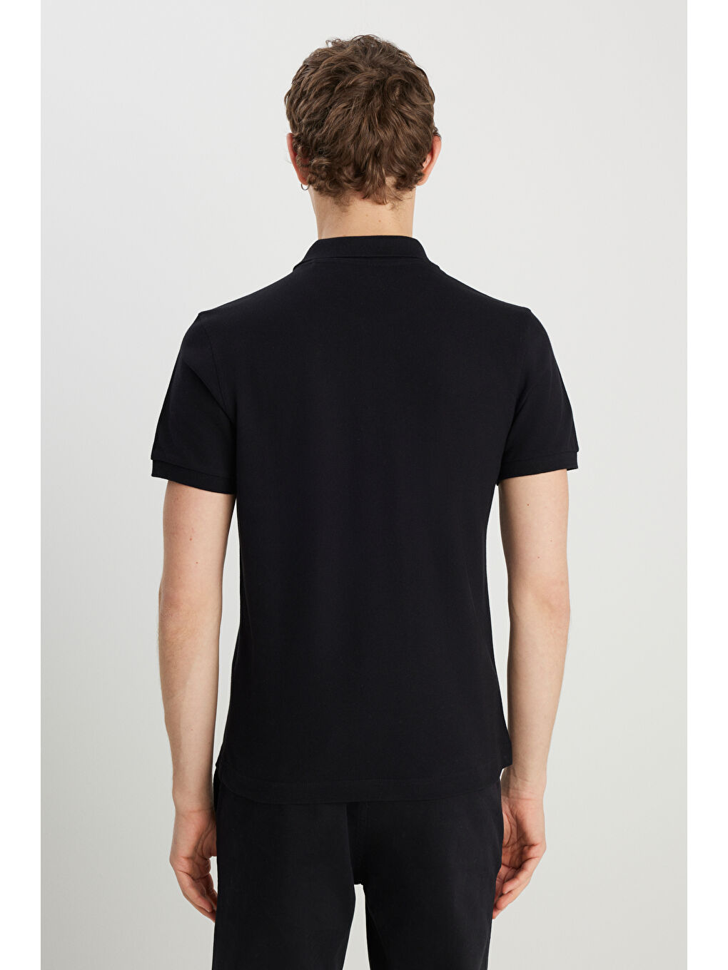 %100 Pamuk Regular Fit Normal Kesim Siyah Polo Yaka Tişört-4