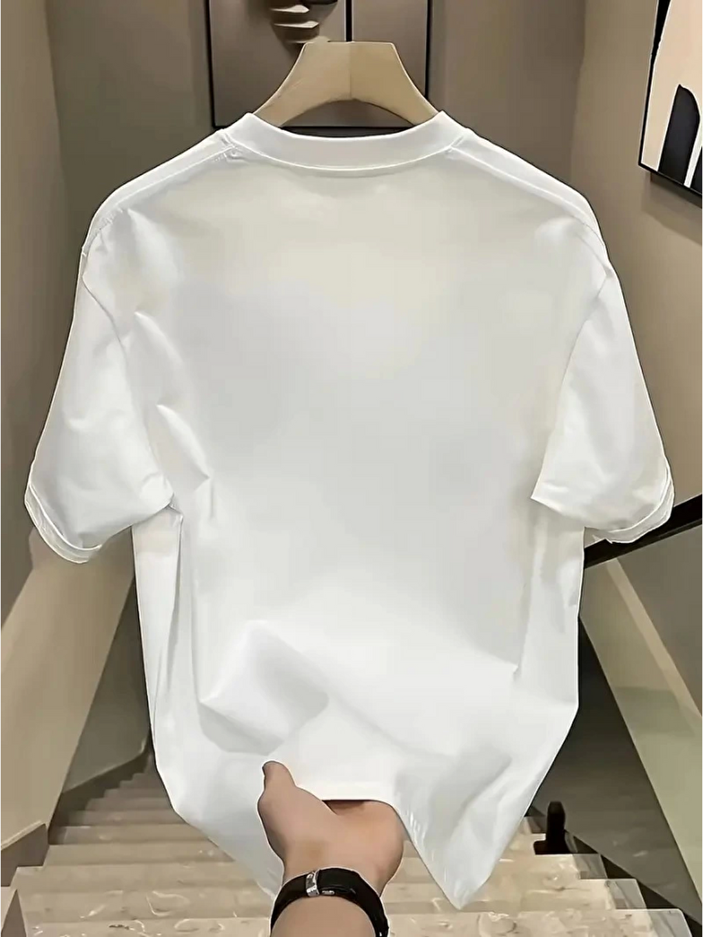 Baskılı Oversize Bisiklet Yaka T-shirt - Beyaz-1