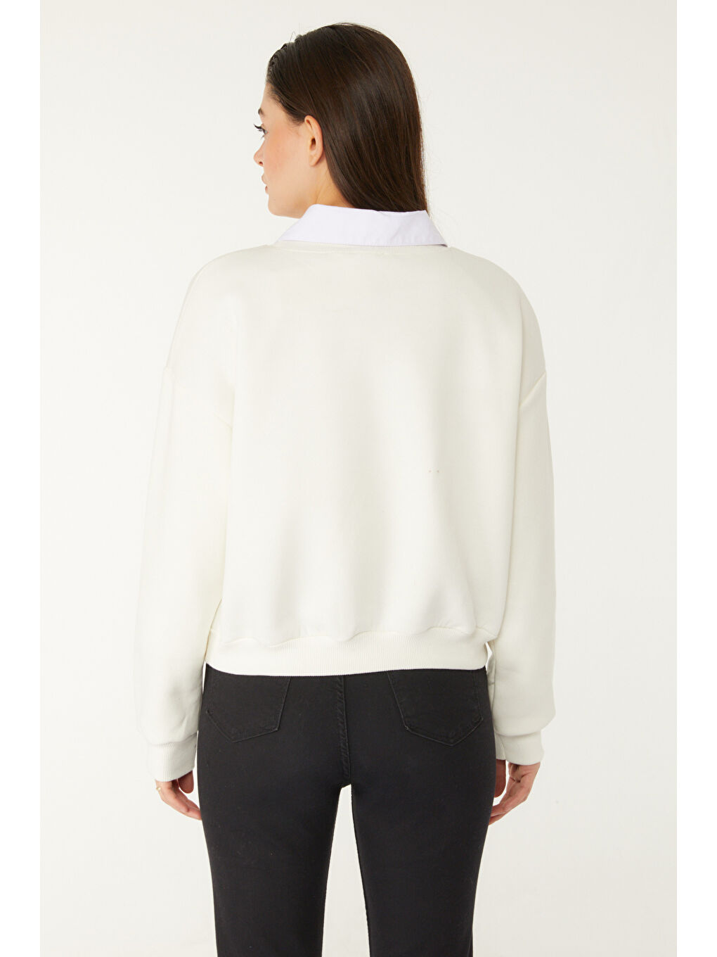 Boncuklu Sweatshirt Beyaz - 26541-4