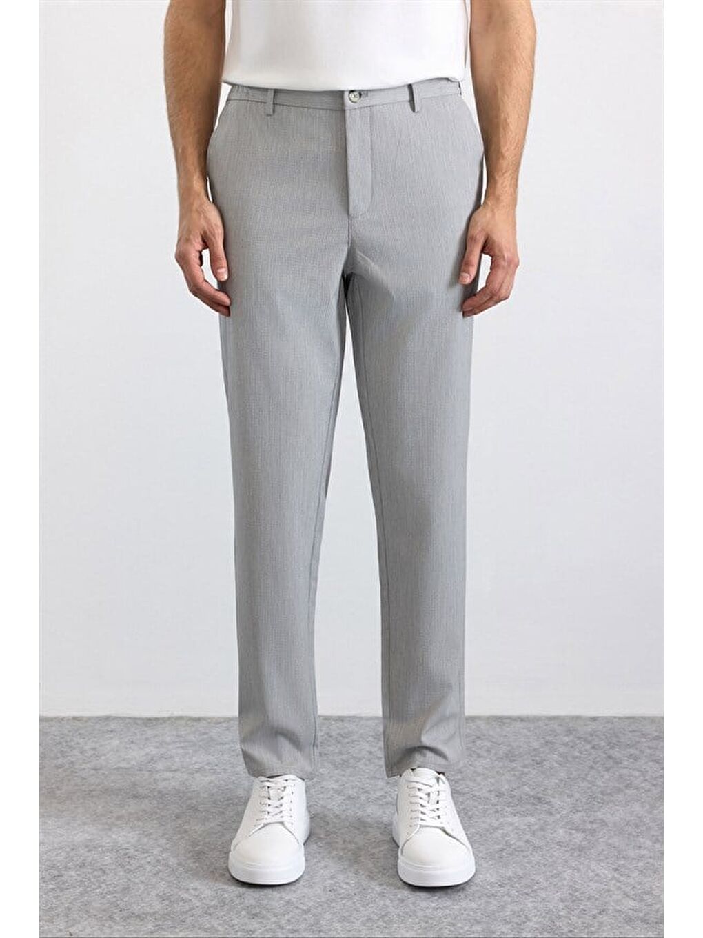 Gri Slim Mono Yaka Düz Torba Cep 6 Drop Takım Elbise-9