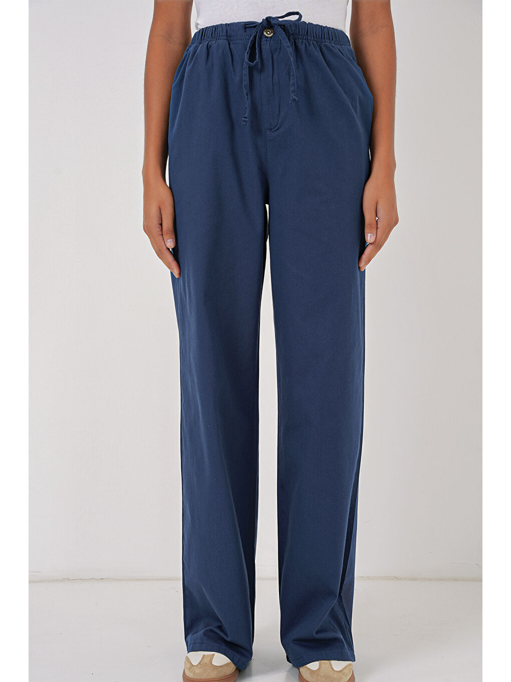 6690 Kadın Bol Paça Yüksek Bel Pantolon - İndigo-3