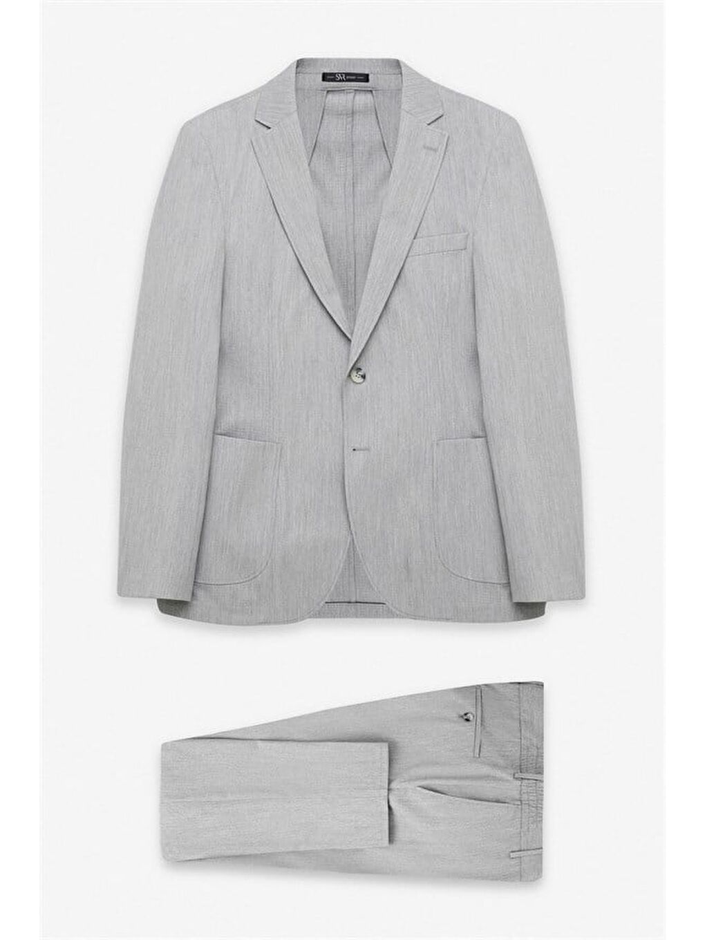 Gri Slim Mono Yaka Düz Torba Cep 6 Drop Takım Elbise-10