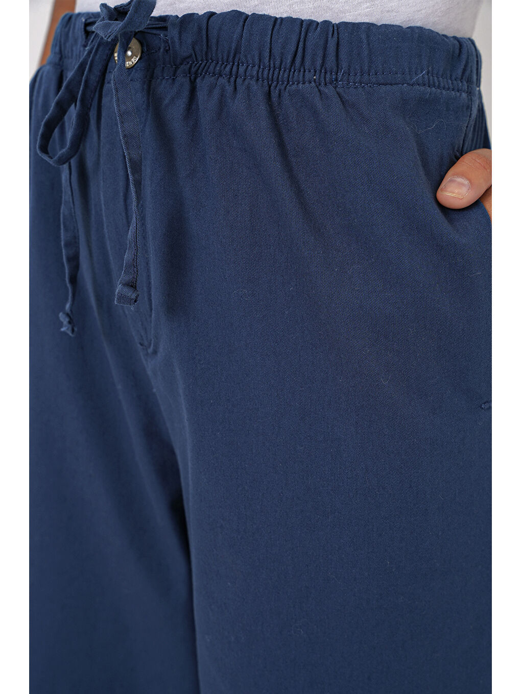 6690 Kadın Bol Paça Yüksek Bel Pantolon - İndigo-4