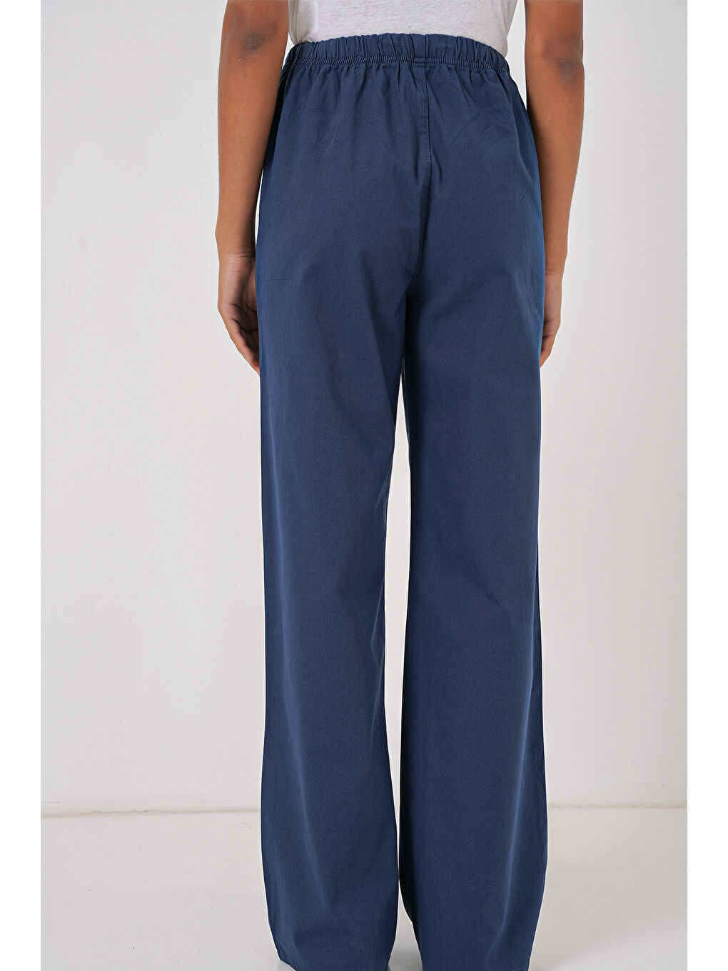 6690 Kadın Bol Paça Yüksek Bel Pantolon - İndigo-5