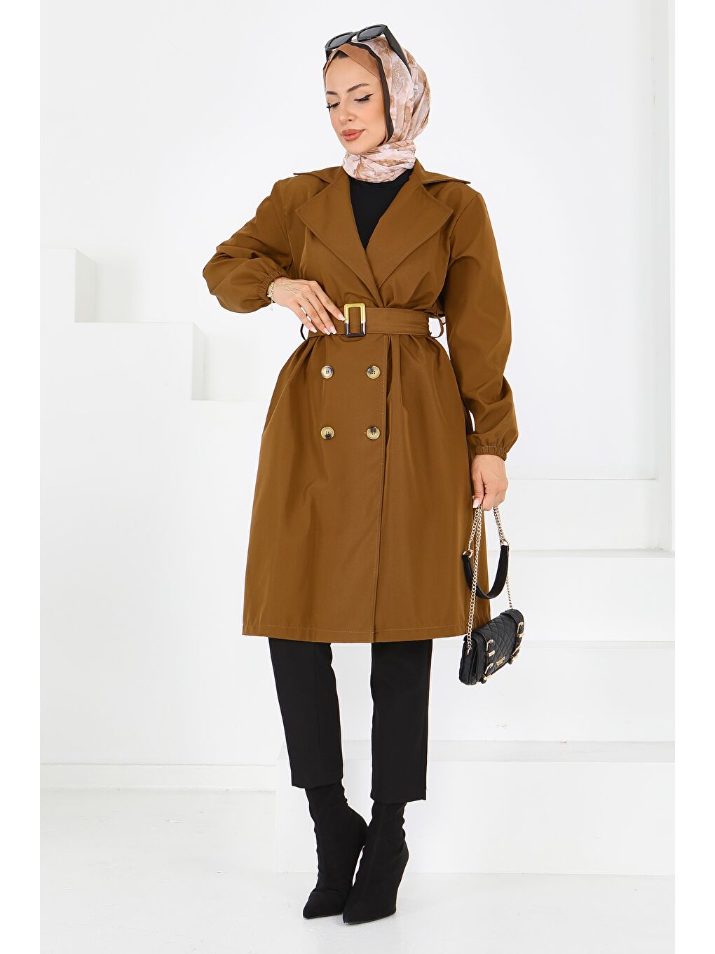 Kahverengi Düğmeli Kuşaklı Miranda Trençkot Taba - 27614-1