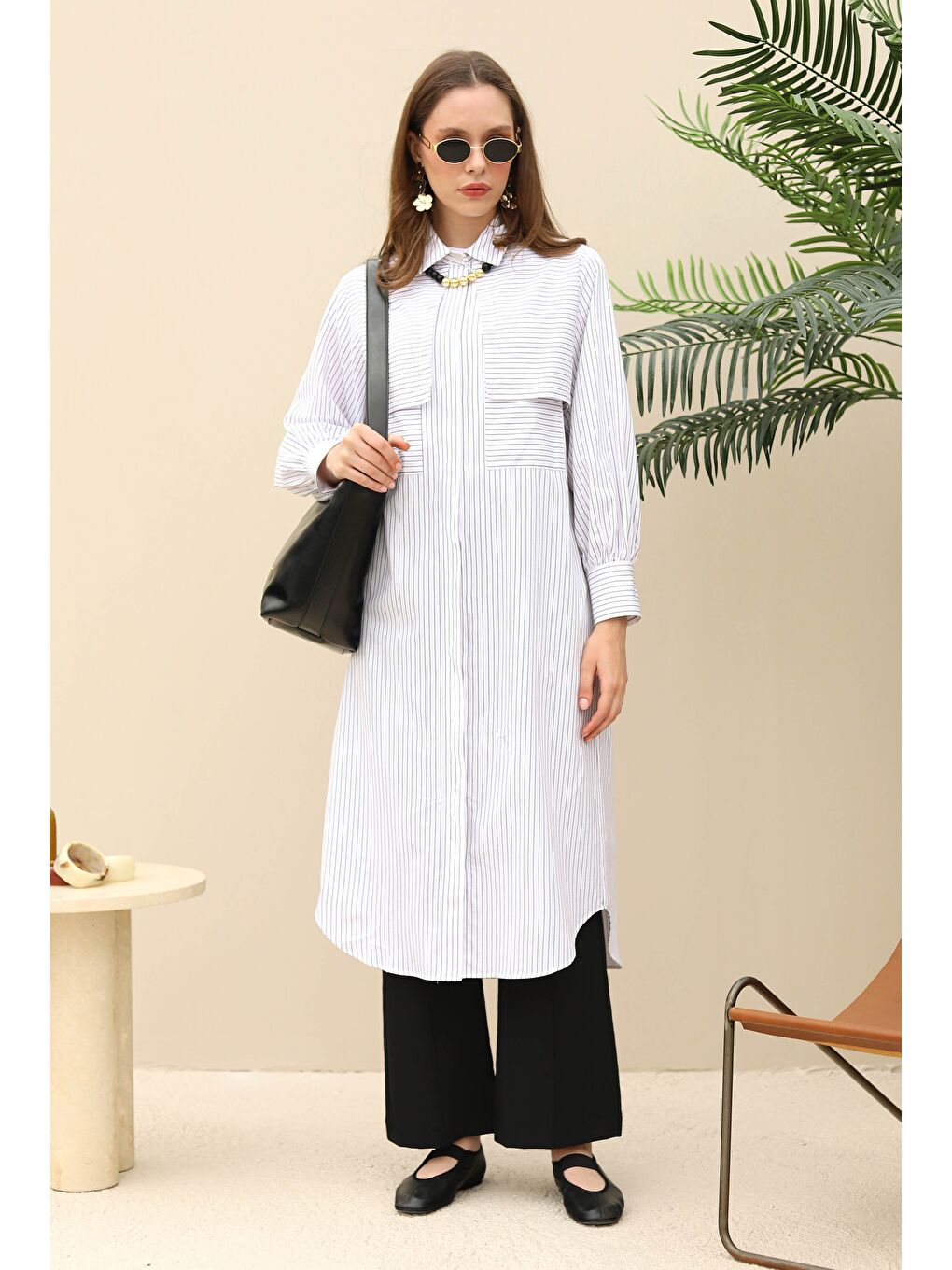 Rüzgarlıklı Uzun Gömlek Beyaz-1