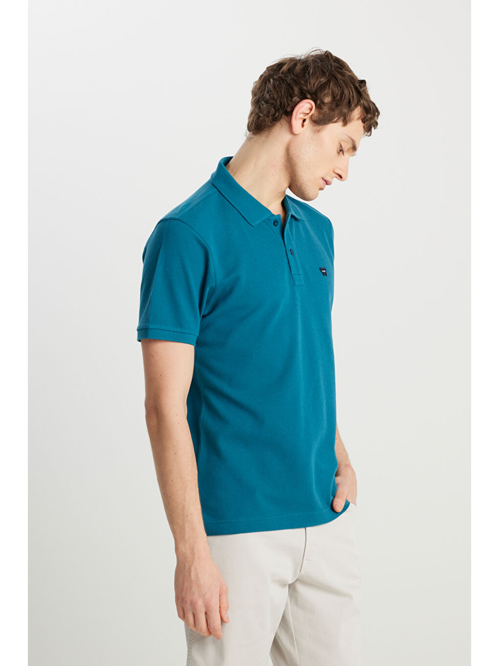 %100 Pamuk Regular Fit Normal Kesim Petrol Rengi Polo Yaka Tişört