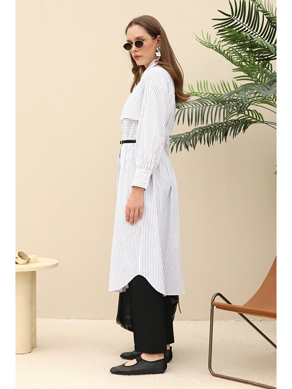 Rüzgarlıklı Uzun Gömlek Beyaz-3