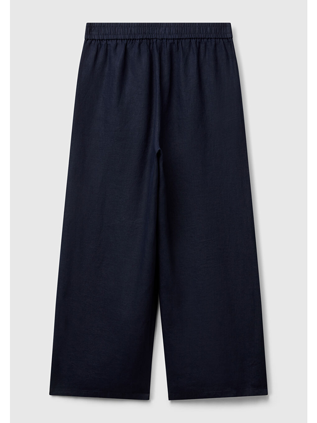 Kadın Lacivert %100 Keten Beli Lastikli Bol Kısa Paça Pantolon-3