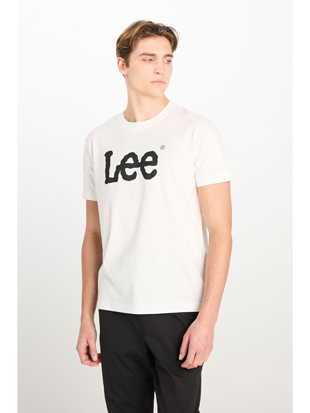 %100 Pamuk Regular Fit Normal Kesim Bisiklet Yaka Beyaz Tişört-1