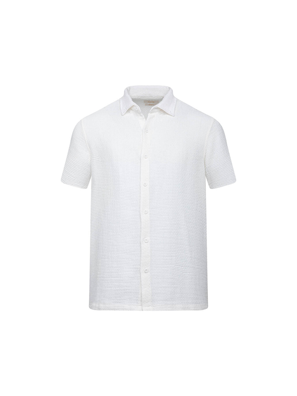 Beyaz Comfort Fit Düğmeli Yaka 100% Pamuk Kısa Kollu Casual Gömlek
