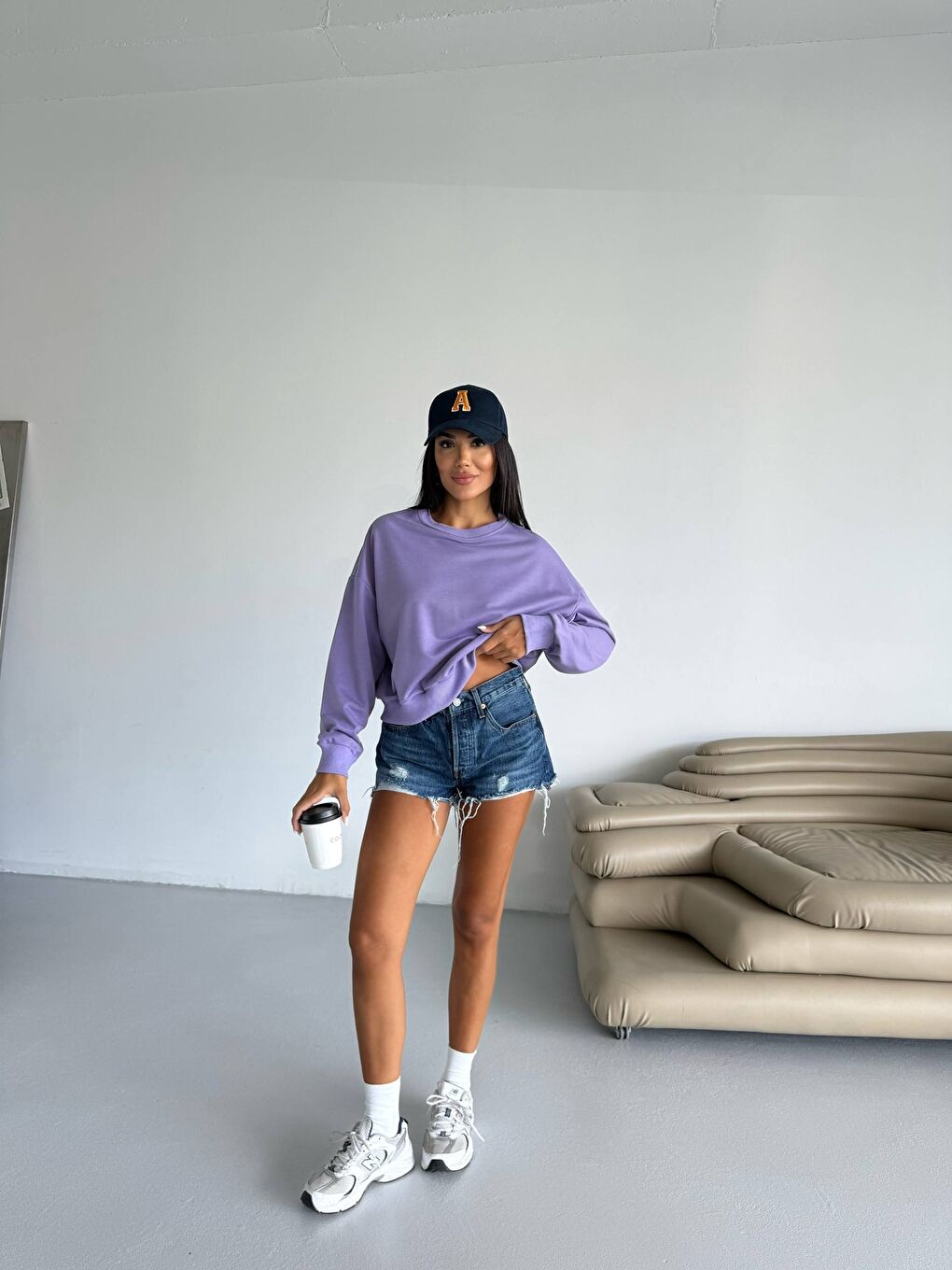 Mor İki İplik Bisiklet Yaka Sweatshirt-1