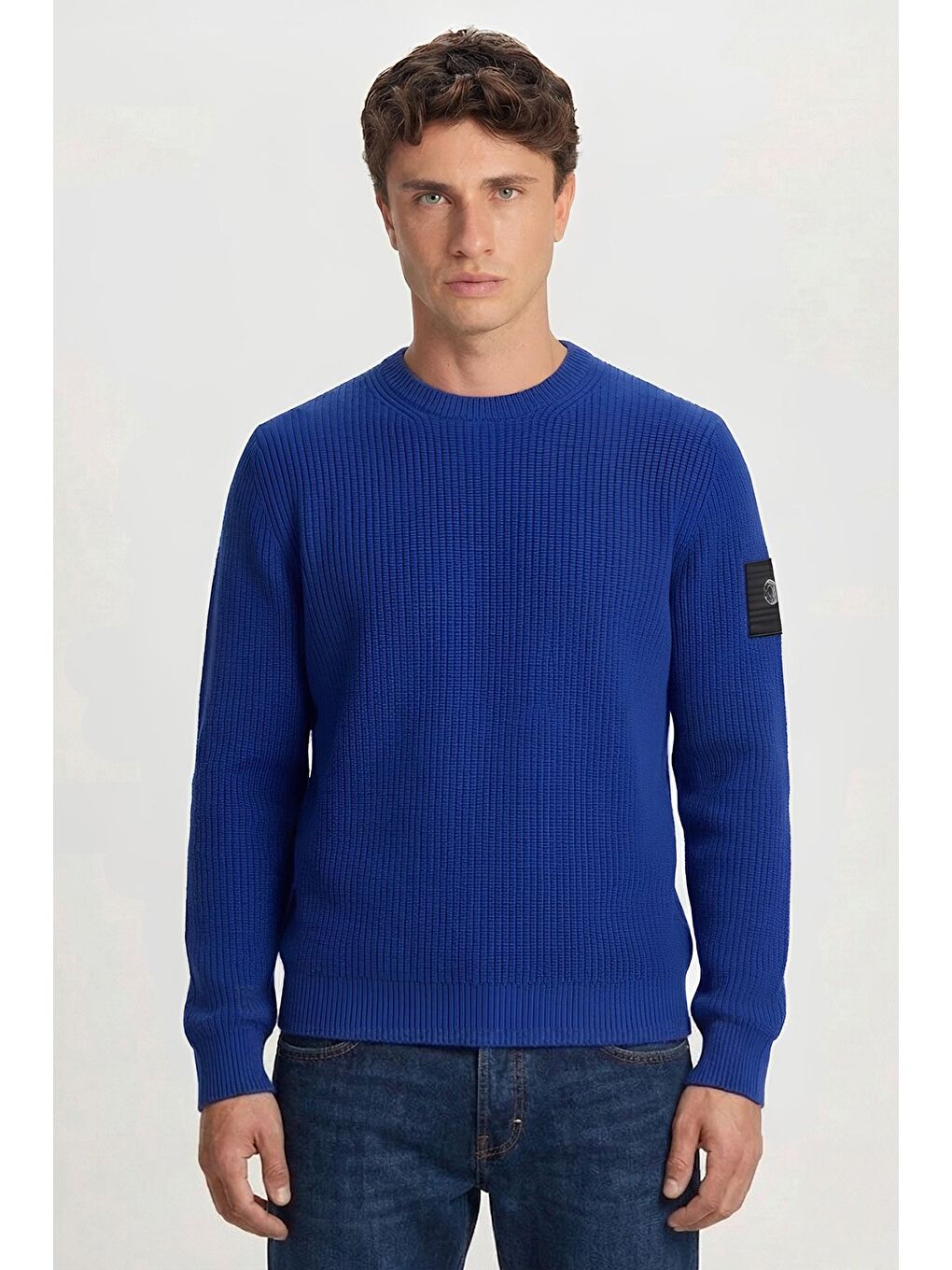 Giotelli Saks Mavi Regular Fit Yünlü Bisiklet Yaka Triko Kazak