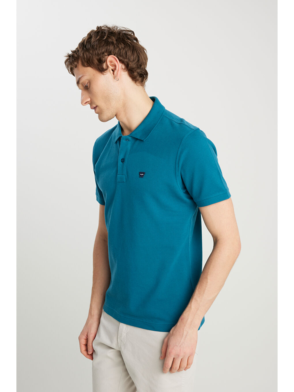 %100 Pamuk Regular Fit Normal Kesim Petrol Rengi Polo Yaka Tişört-1