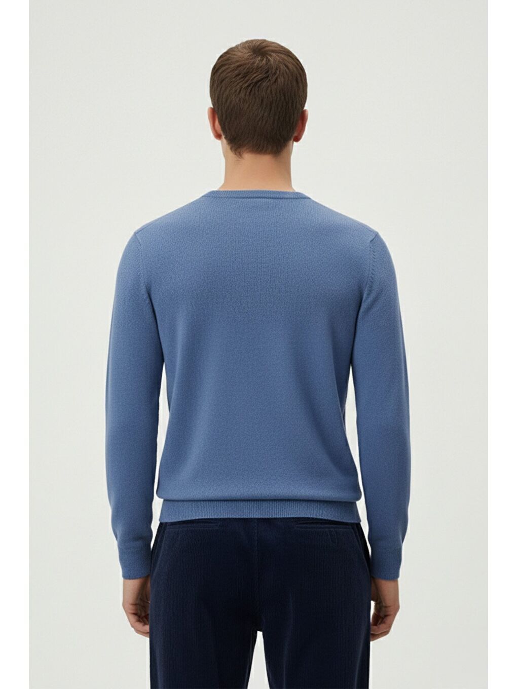 Standart Fit Bebe Mavi Yün Karışımlı Bisiklet Yaka Düz Desen Triko Kazak-3