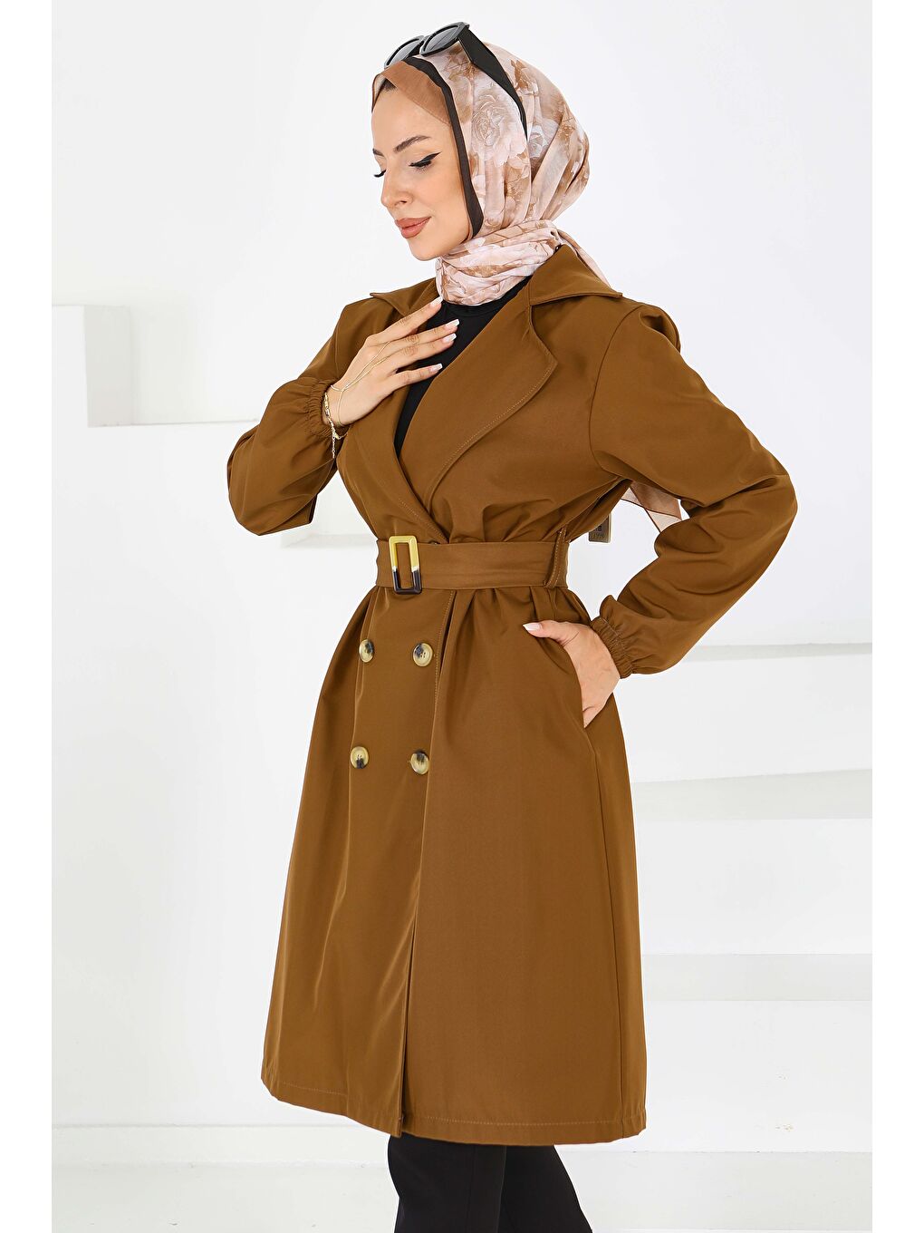 Kahverengi Düğmeli Kuşaklı Miranda Trençkot Taba - 27614-2