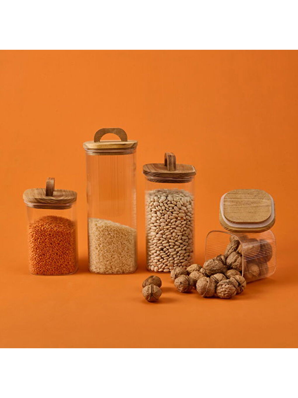 Beyaz Regina 4'lü Cam Kavanoz - Şeffaf / Açık Kahverengi