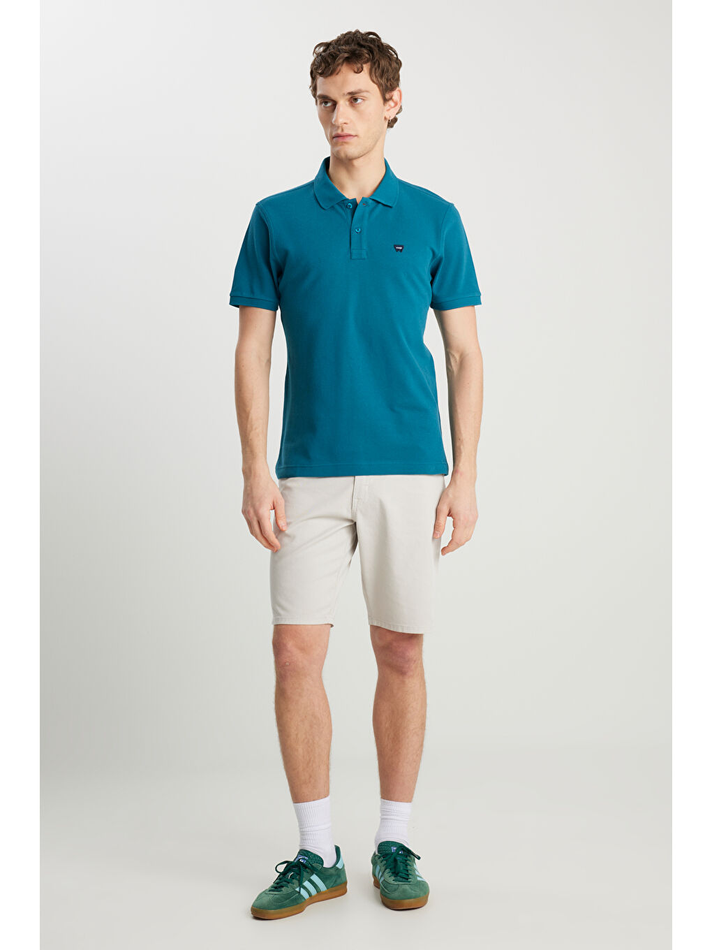 %100 Pamuk Regular Fit Normal Kesim Petrol Rengi Polo Yaka Tişört-2