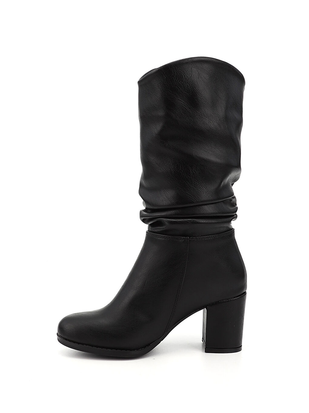 Mor Kadın ZÜMRÜT-SİYAH Yuvarlak Burun Körüklü Kalın Topuklu Çizme-2