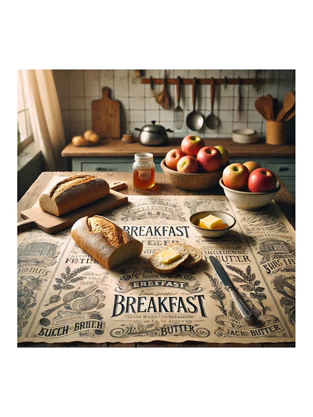 Bej Vintage Desenli Breakfast Kahvaltı Servis Ve Sunum Kağıdı 37x28 Cm 150 Adet