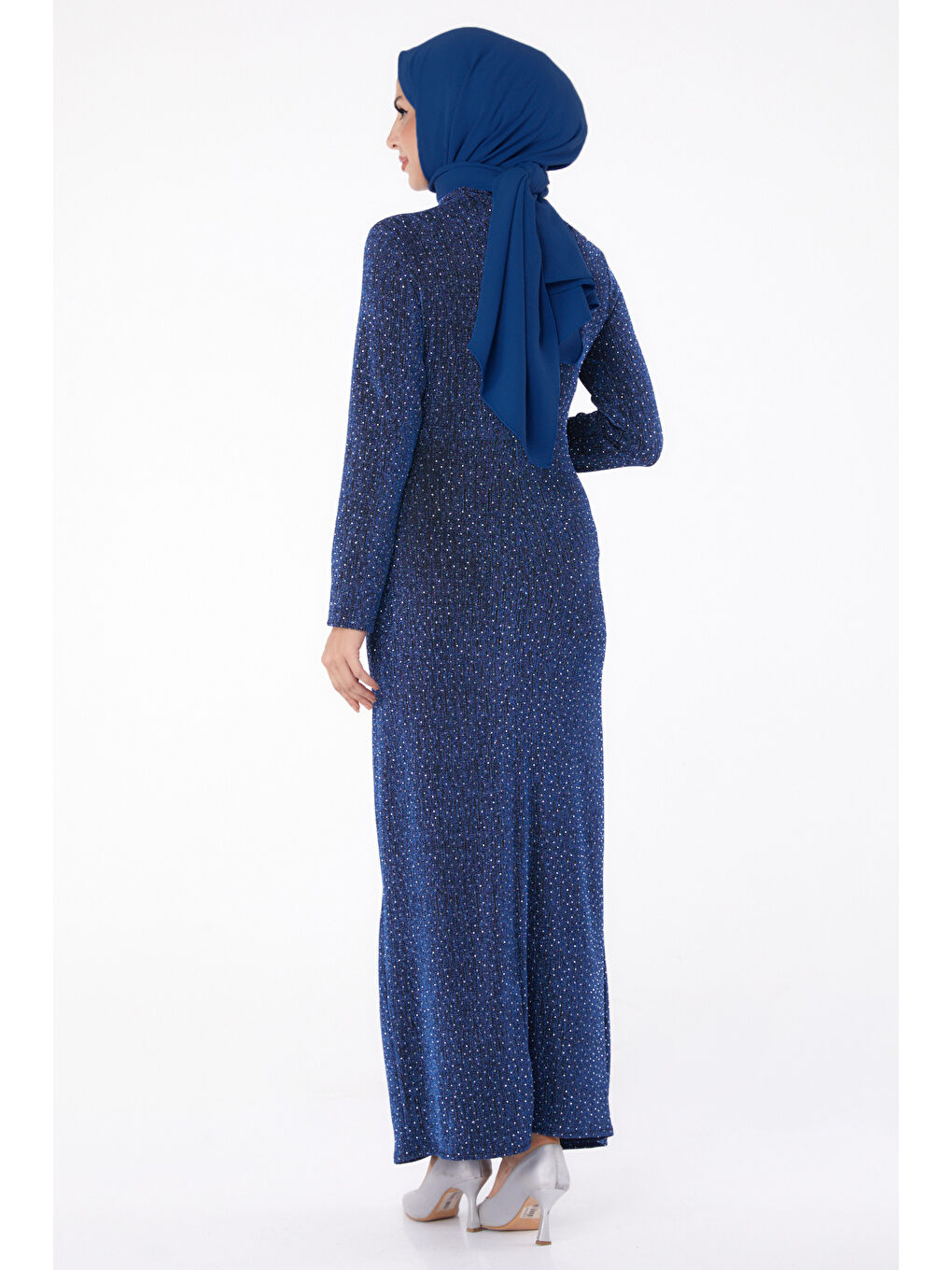 Mavi Büzgülü Abiye Elbise Saks - 26273-4