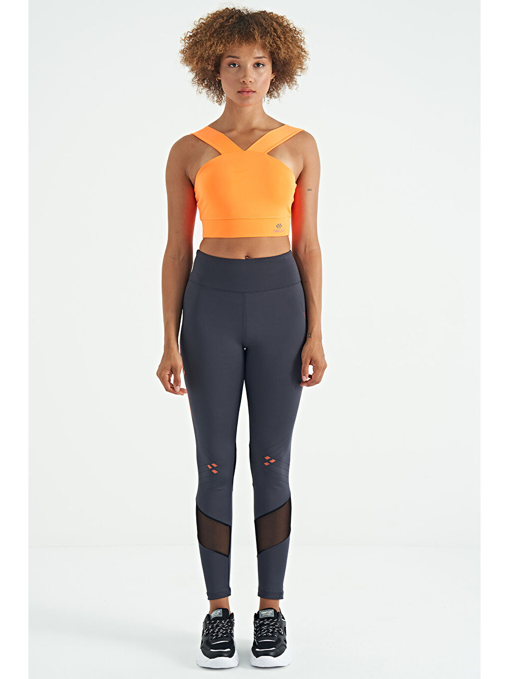 Neon Turuncu Logo Baskılı Dar Kalıp Dalgıç Kumaş Kadın Büstiyer - 97259-1