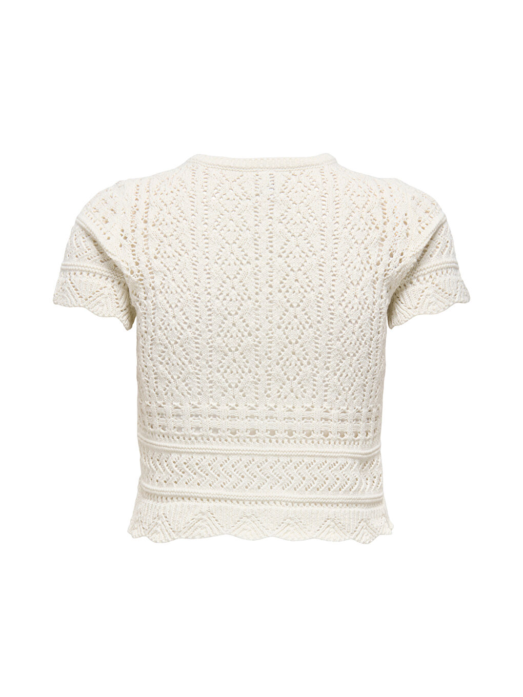 Ekru Onlelke Pamuklu Cropped Fit İnci Süslemeli Bisiklet Yaka Kadın Triko 15363050-6